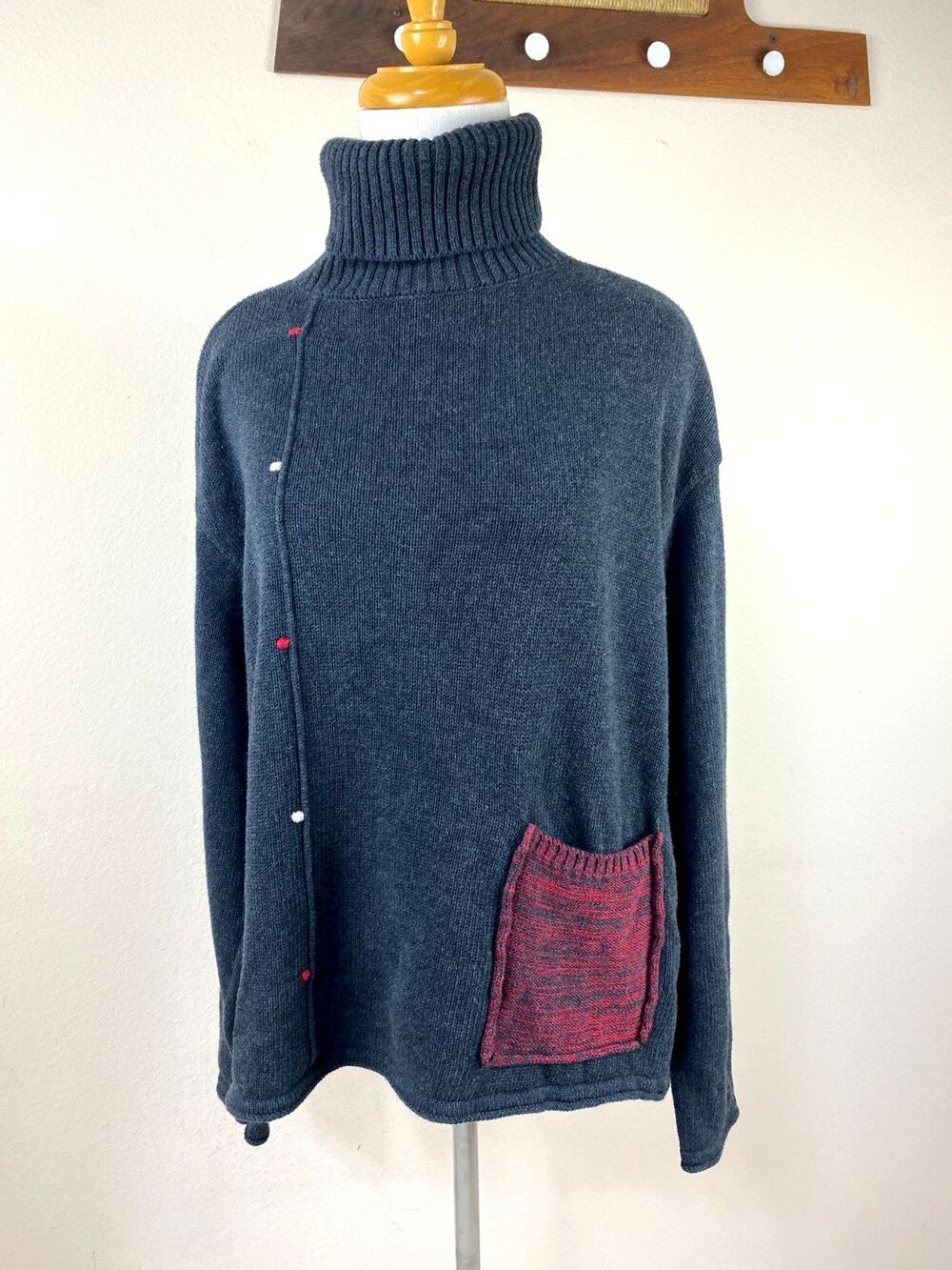Habitat Clothes To Live In Gray Cotton Knit Sweater M Relaxed Pocket Boho Slit